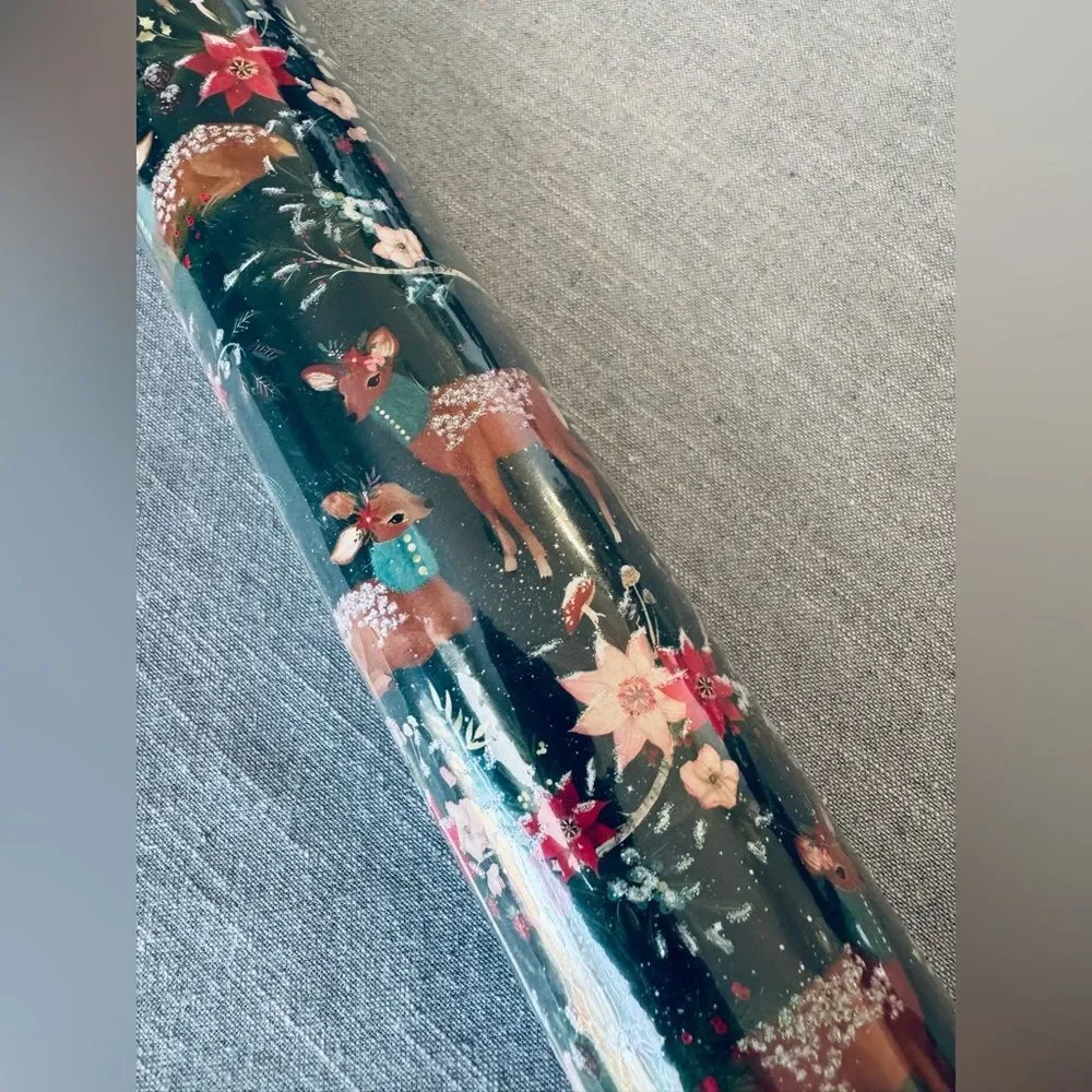 Christmas Deer Woodland Holiday Floral Glitter Gift Wrap Wrapping Paper